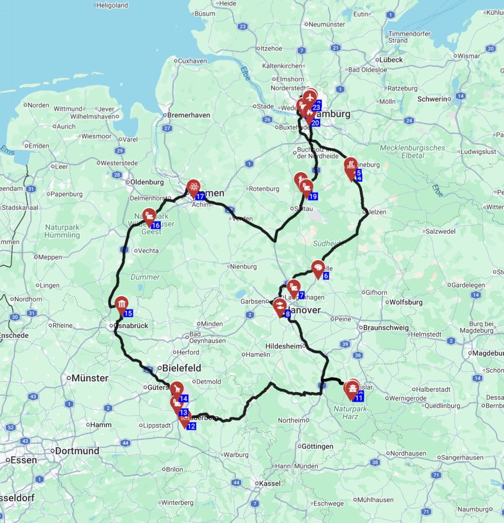 Map for גרמניה השכרת וואן ותכנון מסלול טיול מצפון המדינה המבורג